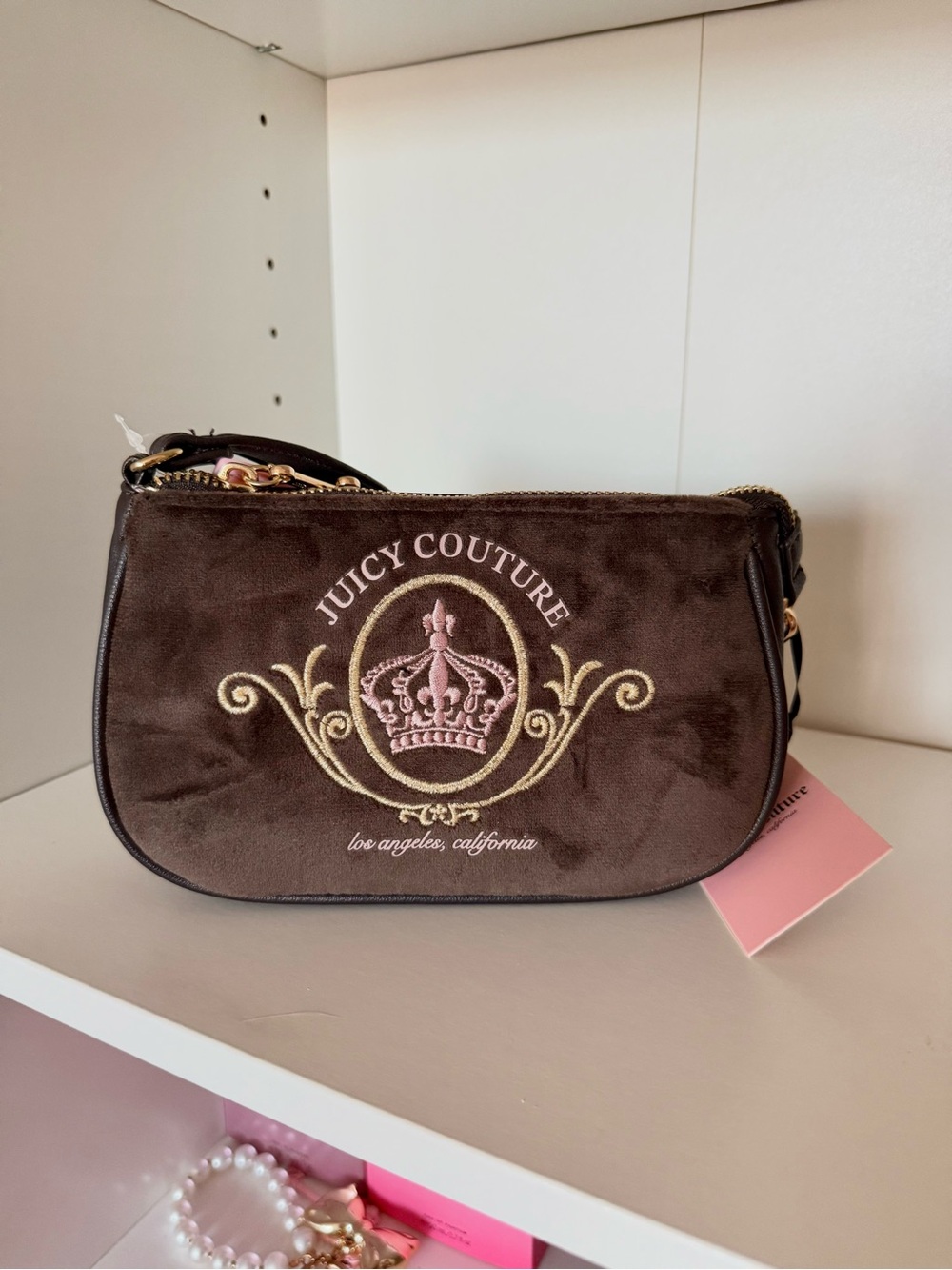 Juicy Couture “Juicy Magnifique” Velvet Mini Crossbody with Embroidered Crest